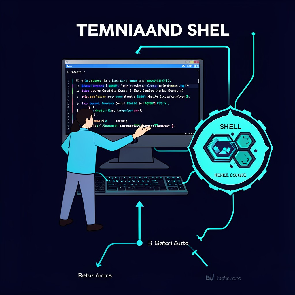 终端与 Shell 的分工：界面负责输入/输出，Shell 负责把命令翻译给内核