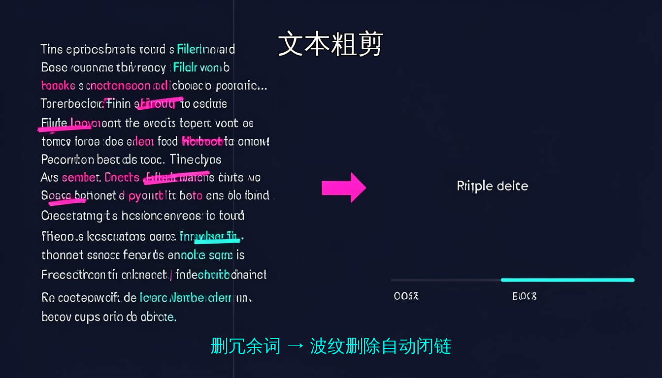 基于文本的剪辑：删除转录文字=删除对应画面，波纹删除自动闭合间隙